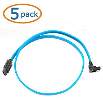 Sata Cable, WOVTE Blue 18-Inch SATA III 6.0 Gbps Cable with Locking Latch and 90-Degree Plug Pack of 5