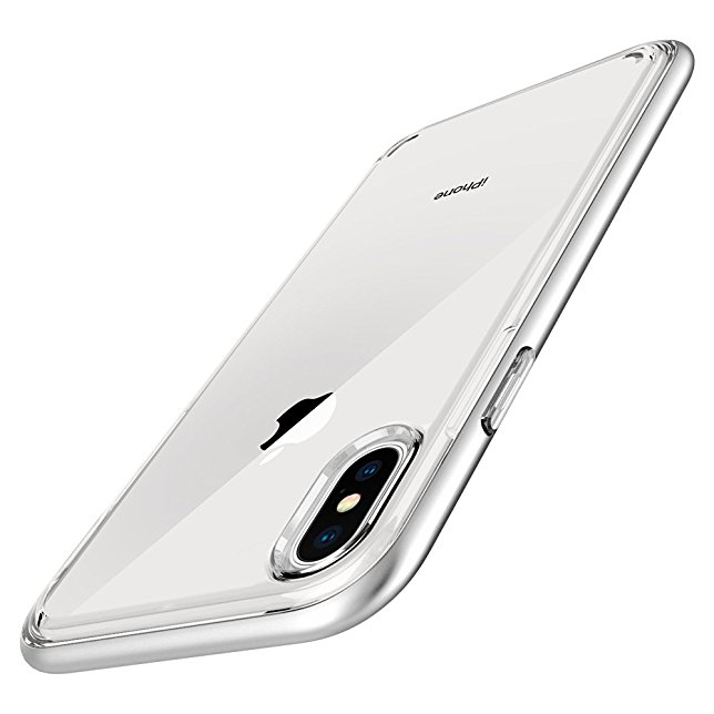 Spigen Neo Hybrid Crystal iPhone X Case with Clear Hard Casing and Reinforced Hard Bumper Frame for Apple iPhone X (2017) - Satin Silver