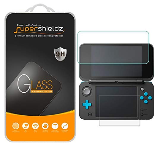 [2-Pack] Supershieldz for Nintendo 2DS XL Screen Protector (2x Top Tempered Glass   2x Bottom PET), Anti-Scratch, Anti-Fingerprint, Bubble Free, Lifetime Replacement Warranty