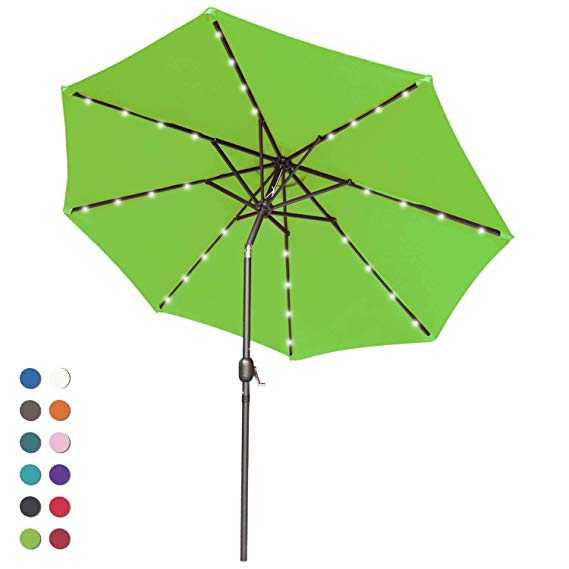 ABCCANOPY Solar Umbrellas Patio Umbrella 9 FT LED Umbrellas 32LED Lights with Tilt and Crank Outdoor Umbrella Table Umbrellas for Garden, Deck, Backyard, Pool and Beach,12 Colors, (Lime Green-1)