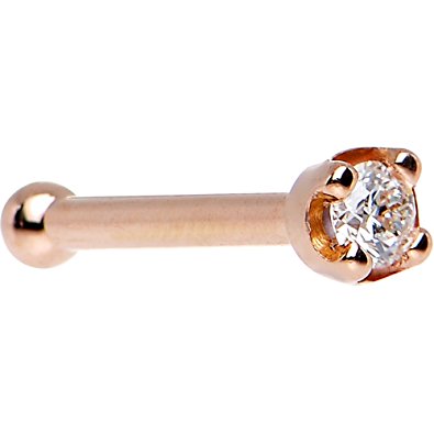 14k Rose Gold 1.5mm Diamond (0.015 cttw) Nose Bone 20 Gauge