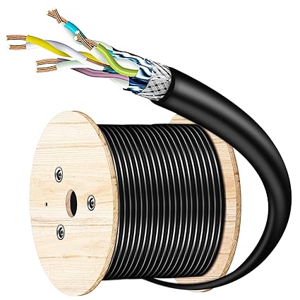 Cat7 Ethernet Cable 500ft Bulk: Pure Copper Outdoor Easy Pull Cat 7 Cord - CMR Direct Burial in Wall - Triple Shielded POE Ethernet Wire, 10G 1000Mhz Roll Spool