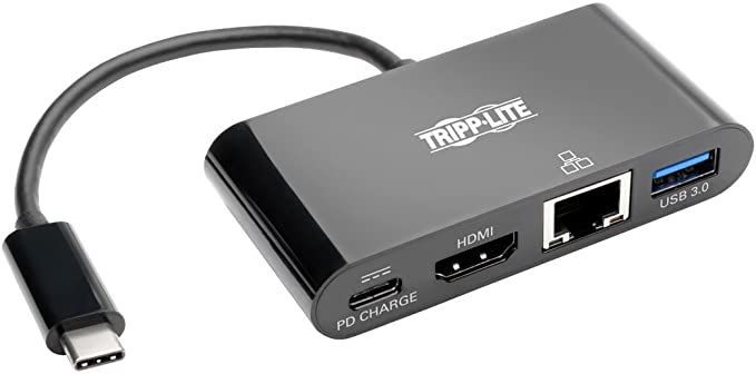 Tripp Lite USB C to HDMI Multiport Adapter Converter Docking Station 4K@30Hz w/ USB-A Hub, Gigabit Ethernet Thunderbolt 3  USB Type C Black (U444-06N-H4GUBC)