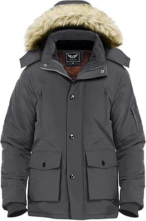 Men's Winter Thicken Coat Warm Faux Fur Lined Padded Puffer Parka Jacket with Removable Hood