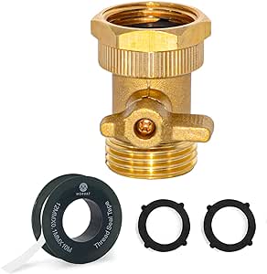 Morvat 0 Degree Heavy Duty Brass On/Off Garden Hose Hexagonal Connector Shut Off Valve with Comfort Grip, Adapter for Water Faucet & Hose, Includes Extra Rubber Washers & Teflon Tape