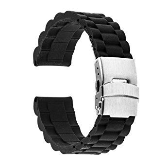 TRUMiRR 22mm Silicone Rubber Watch Band Strap for Samsung Gear S3 Classic Frontier, Gear 2 R380 R381 R382, Moto 360 2 46mm Men, Asus Zenwatch 1 2 Men, Pebble Time, LG G Watch Urbane, Black