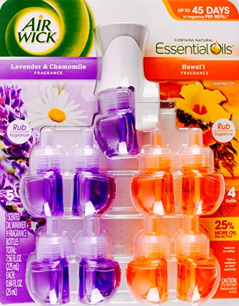 Air Wick Essential Oils 1 Warmer   9 Bottles, Lavender Chamomile & Hawaii Scent