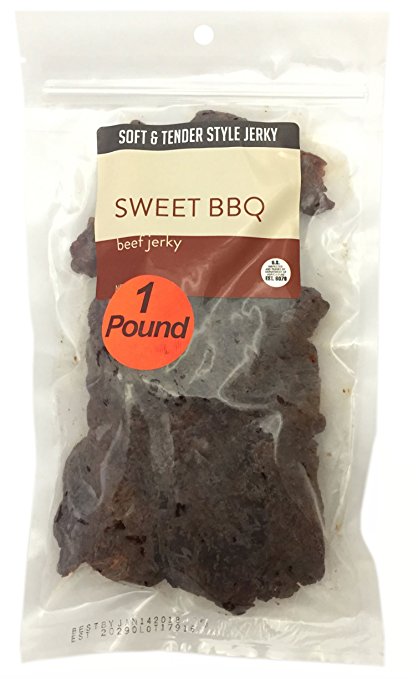 Sweet BBQ Soft and Tender Style Bulk Beef Jerky - 1 POUND BEEF JERKY BAG - High Protein Jerky - Healthy Lean Meat Snack - Try Our Best Tasting Soft Beef Jerky - 16 oz.