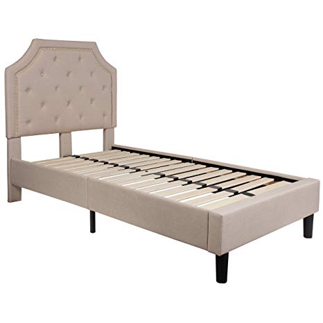 Flash Furniture Brighton Tufted Upholstered Twin Size Platform Bed in Beige Fabric