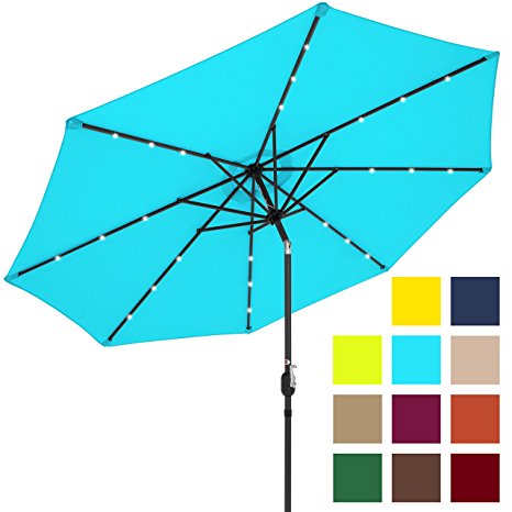 Best Choice Products 10ft Deluxe Solar LED Lighted Patio Umbrella w/ Tilt Adjustment- Light Blue