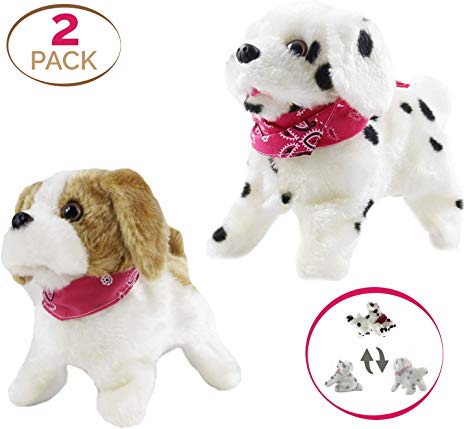 Haktoys 2-Pack Flip Over Puppy | Battery Operated Somersaulting, Walking, Sitting, Barking Plush Cute Little Toy Dog | Great Gift for Animal and Pet Loving Toddlers & Kids