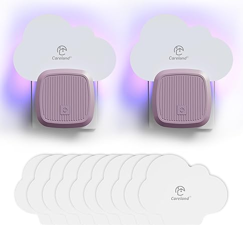 Fly Traps Indoor - Careland Plug in Flying Insect Trap for Home Office Gnat Moth Bug Catcher with Night Light UV Attractant and Sticky Boards 2 Pack (Purple)