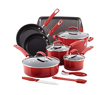 Rachael Ray 14-pc. Hard Enamel Nonstick Cookware Set Red