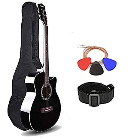 Kadence 40 Incheses Frontier Series, wood Acoustic Guitar With/Wihtout EQ Die Cast Keys Combo (Bag,strap,strings And 3 picks) (Black, Acoustic)