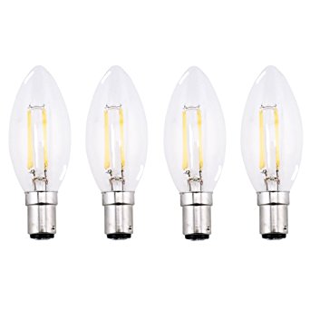 Bonlux 4-Pack 4W SBC B15 Filament LED Candelabra Bulb Warm White 2700K Small Bayonet LED Vintage Filament Candle Bulb 40W Incandescent Replacement(Non-dimmable)