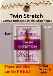 Klasse' Twin Stretch Needle Size 75/2.5mm