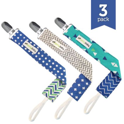 Pacifier Clip - 3 Pack BOYS - Ziggy Baby 2-Sided Design Pacifier Holder - Best Boys Pacifier Clip for Teething Ring Soothie Pacifiers Pacifers Baby Bibs - Perfect Baby Shower Gift