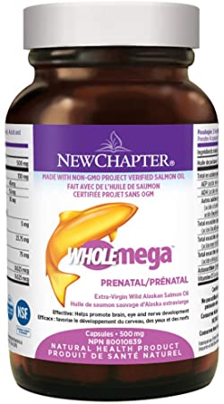 New Chapter Wholemega for Moms Fish Oil Supplement, 100% Wild Alaskan Salmon Oil with Prenatal DHA + Omega-3 + Vitamin D3 - 90 ct