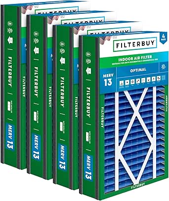 Filterbuy 16x25x5 Air Filter MERV 13 Optimal Defense (4-Pack), Pleated HVAC AC Furnace Air Filters Replacement for Trion Air Bear 255649-105 (Actual Size: 15.63 x 24.13 x 4.88 Inches)