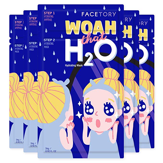 FaceTory Woah that H2O Hydrating 2-Step Hyaluronic Acid and Ceramide Mask - Strengthening and Hydrating (Pack of 5)