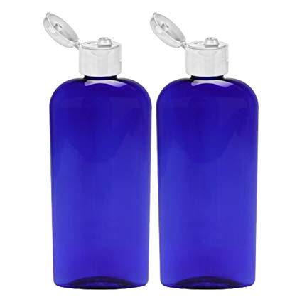 MoYo Natural Labs 8 oz Flip Cap Bottle, Empty Containers for Shampoo or Lotions, BPA Free PET Plastic Squeezable Toiletry/Cosmetic Bottles (2 pack, Cobalt Blue)