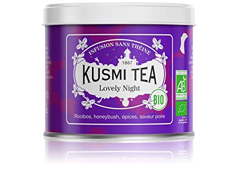 Kusmi Tea - Lovely Night (Organic Herbal Tea) - Pear flavored blend of herbs and spices - Metal tin 100gr
