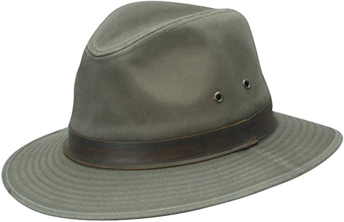 Dorfman Pacific Men's One-Piece Canvas Faux Leather-Trim Safari Hat