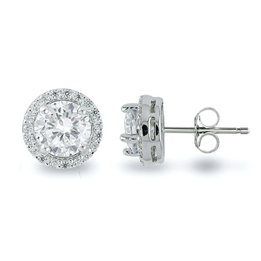 Spoil Cupid Sterling Silver Cubic Zirconia Classic Halo Stud Earrings AAA Quality