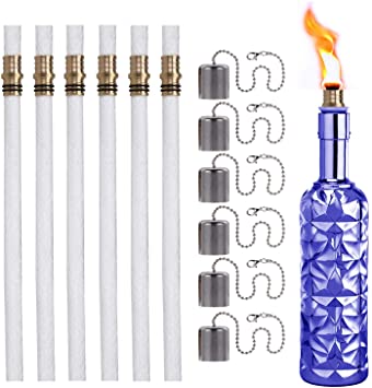 JK LUMI Wine Bottle Torch Kit 6 Pack, Includes 6 Long Life Torch Wicks, Lamp Cover & Brass Wick Mount(Bottle not Included)