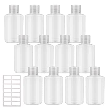 INNOLIFE Plastic Bottles with Flip Top Cap, 2oz 60ml Small Plastic Squeeze Bottles Refillable Travel Size Bottles for Toiletries and Lotions, 12 Pack Squeeze Bottles