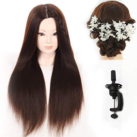 27" Long Hair Synthetic Cosmetology Mannequin Manikin Training Head Model with Clamp and Gifts