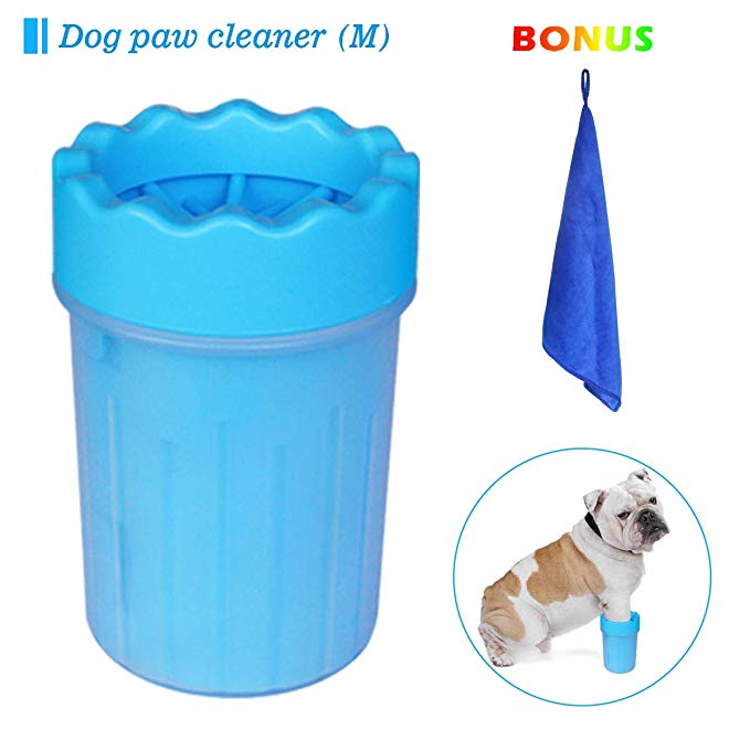 Dog Paw Cleaner Cup,Portable Pet Paw Cleaner for Dogs Medium Pet Scrubber Brush Cup Dog Feet Bath Washer with Comfortable Silicone Bristles Towel for Puppy,Cats Grooming with Muddy Paw(Medium)