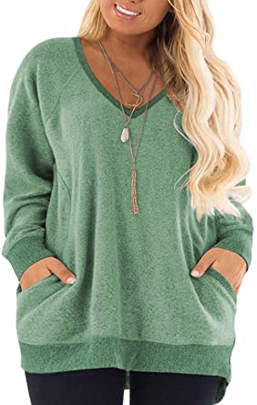 DOLNINE Women's Plus Size Sweatshirts Color Block Long Sleeve Pocket Shirts Tops