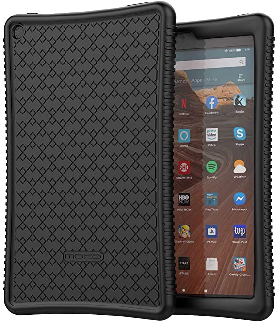 MoKo Kids Case Fits All-New Fire HD 10 Tablet (9th Generation 2019 Release / 7th Generation 2017 Release), Drop-Resistant Flexible Rugged Silicone Back Cover Shell for Fire HD 10.1" - Black