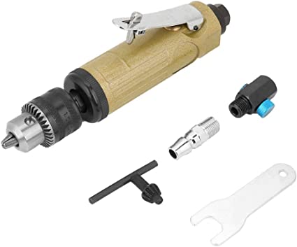 3/8 Straight Pneumatic Drill 22000rpm Air Power Drill High Speed Pneumatic Drilling Engraving Polishing Tool with Adjustable Inlet Valve Wrench Chunk Key Inlet Port