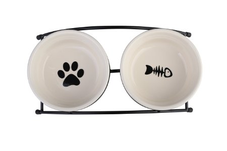 MushroomCat High Quality Pet Feeder Double Ceramic Bowls Dog Bowl and Cat Bowl for Small to Medium Dogs and Cats,beige