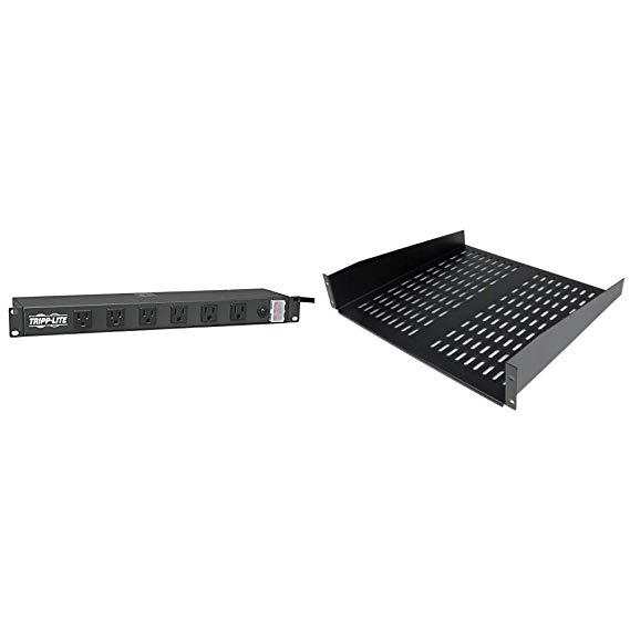 Tripp Lite Rackmount Network-Grade PDU Power Strip & StarTech.com 2U Server Rack Shelf - Vented Cantilever Shelf For a Rack or Cabinet - Fixed - 50lbs / 22kg - 19" Wide - 16" Deep