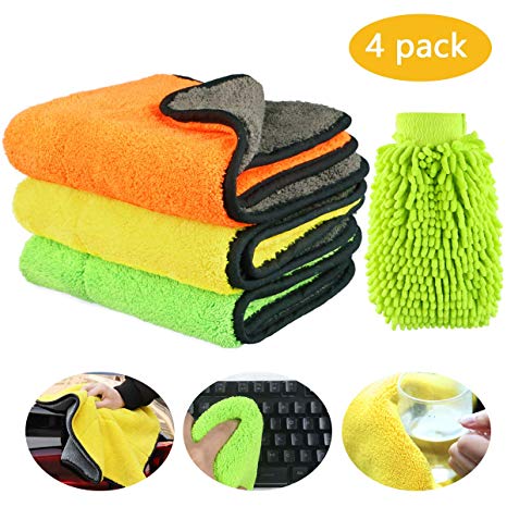 Weeygo Microfiber Car Towels, 840GSM Lint Free Ultra Thick Car Cleaning Cloths and Wash Mitt Auto Detailing Towels for Polishing, Waxing, Drying