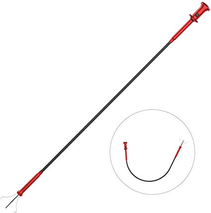 Housolution Grabber Tool Magnetic Four-Claw Picker, Bendable Hose Reacher Pickup Sweeper with LED Lights, Flexible Long Handy Reaching Assist Tool for Litter Pick/Home Sink/Drain - Red