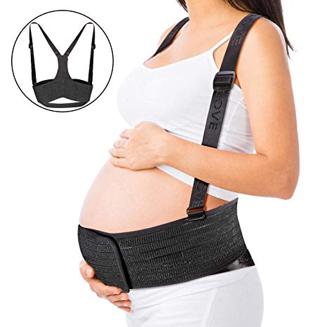 Maternity Belt, Mommy Belt with Shoulder Straps Adjustable Pregnancy Harness Black Pregnant Stomach Support Lightweight and Breathable Prenatal Belly Support Band