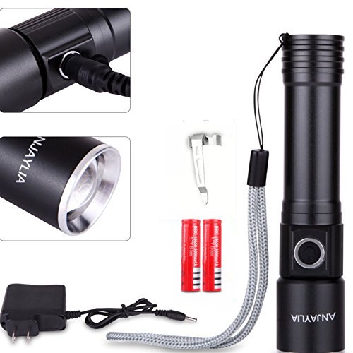 ANJAYLIA Rechargeable Torch Light Cree XPE 1000 Lumen Zoomable & Magnetic LED Handheld Flashlight (Gun color)