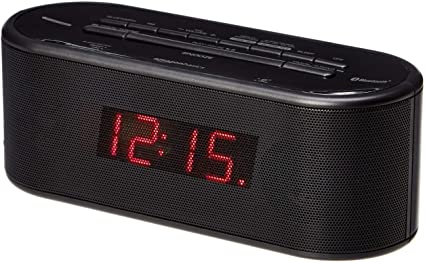 AmazonBasics FM Dual Alarm Clock Radio with USB Charging Port, Bluetooth and Battery Backup