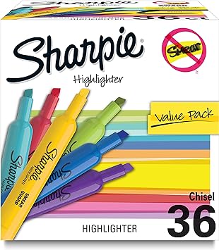 SHARPIE Tank Highlighters, Chisel Tip, 12 Assorted Fashion Colors, Chisel Tip, Value Pack, 36 Count