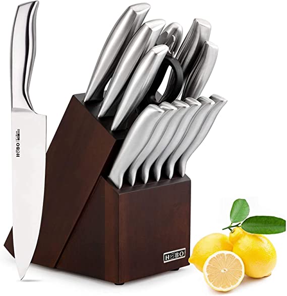 Knife Set, HOBO 14-Piece Kitchen Knife Set with Block Wooden,Self Sharpening for Chef Knife Set, Japan Stainless Steel Knife Set,Boxed Knife Sets,Best Gift