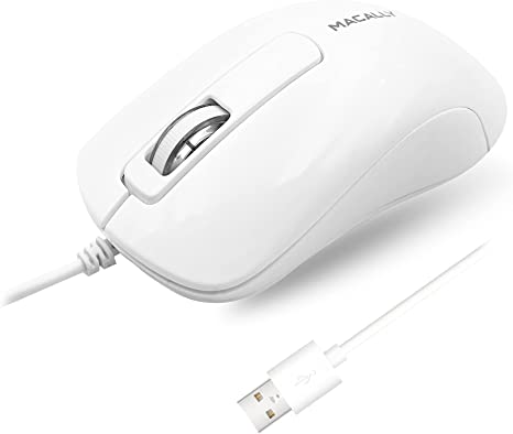 Macally 3-Button Optical USB Wired Computer Mouse with 5-Foot Cord, Compatible with PCs, Apple Macs, Desktops, Laptops (ICEMOUSE3), White