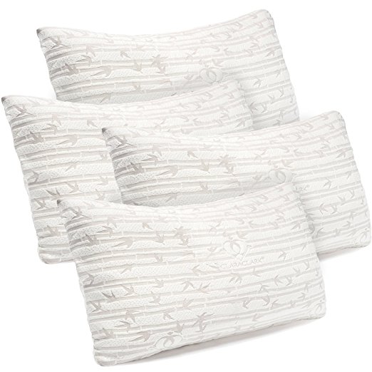 Clara Clark Bamboo Shredded Memory Foam Pillows, Premium Adjustable Loft, King (Set of 4)