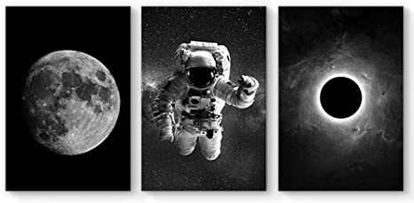 SIGNFORD 3 Panel Canvas Wall Art Astronaut Grand Eclipse Moon Kids Canvas Painting Wall Decor for Living Room Framed Home Decorations - 24"x36" x 3 Panels