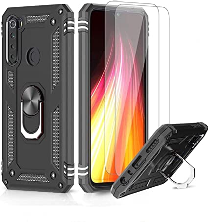 LeYi for Xiaomi Redmi Note 8 Case with Tempered Glass Screen Protector(2 Pack),Magnetic Ring Holder [Military Grade] Protective Silicone TPU Shockproof Armour Phone Cover for Xiaomi Redmi Note 8 Black