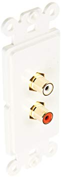 CableWholesale Decora Wall Plate Insert White RCA Stereo Couplers 2 RCA Female, Red/White (301-2002)