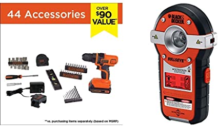 BLACK DECKER 20V MAX Drill/Home Tool Kit with Auto-leveling Line Laser/Stud Sensor (LDX50PK & BDL190S)